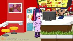 Twilight Sparkle goes to McDonald's naked