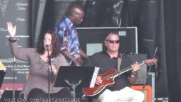 Singer at the Clacton On Sea Essex beach festival 2016 before the rain came