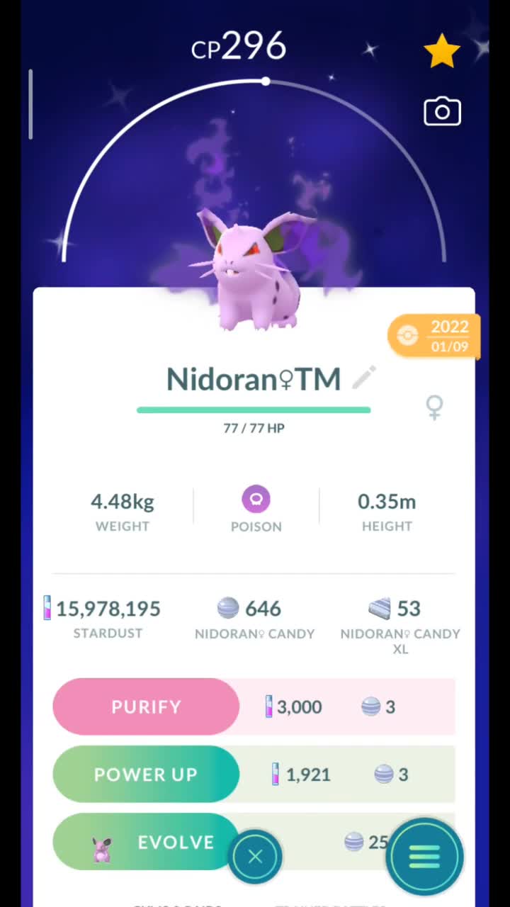 Pokémon GO-Evolving Shiny Shadow Nidoran♀