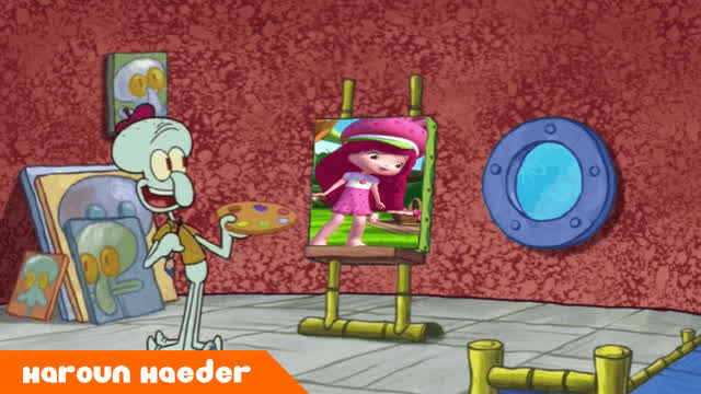 Squidward Messes up his Strawberry Shortcake's Feet Painting due to SpongeBob