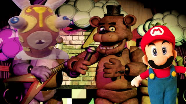 Mario and Rabbid play Five Nights at Freddy's