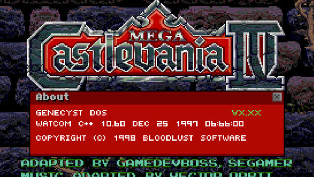 Mega Castlevania 4 MD Genesis Homebrew Demo Played on Genecyst DOS Emulator